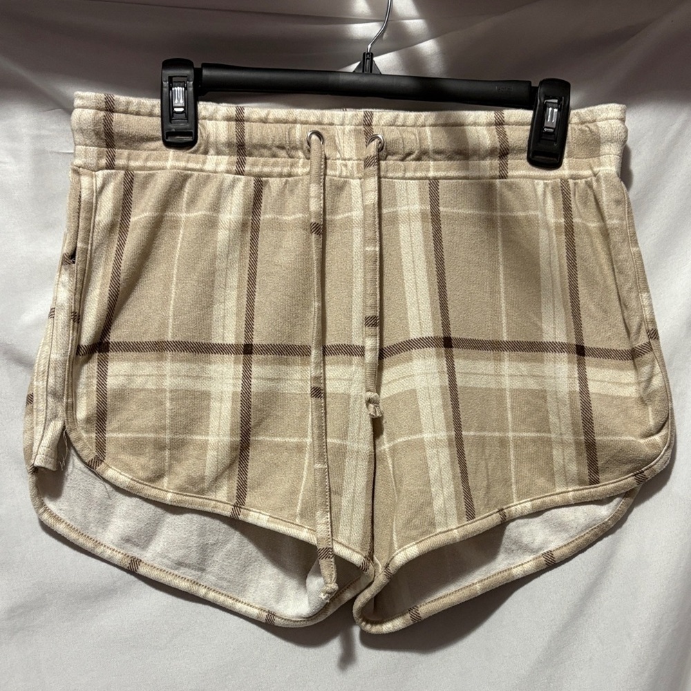 Plaid Athletic Shorts in Tan